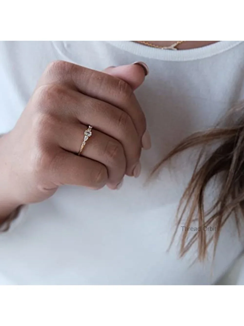 18K Gold Plated Cluster Ring with Cubic Zirconia Stones Stackable Band